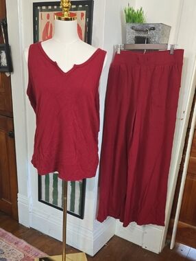 torrid Sleep Sleeveless V-Neck Lounge Set in Deep Red Wide Leg Pants 2x